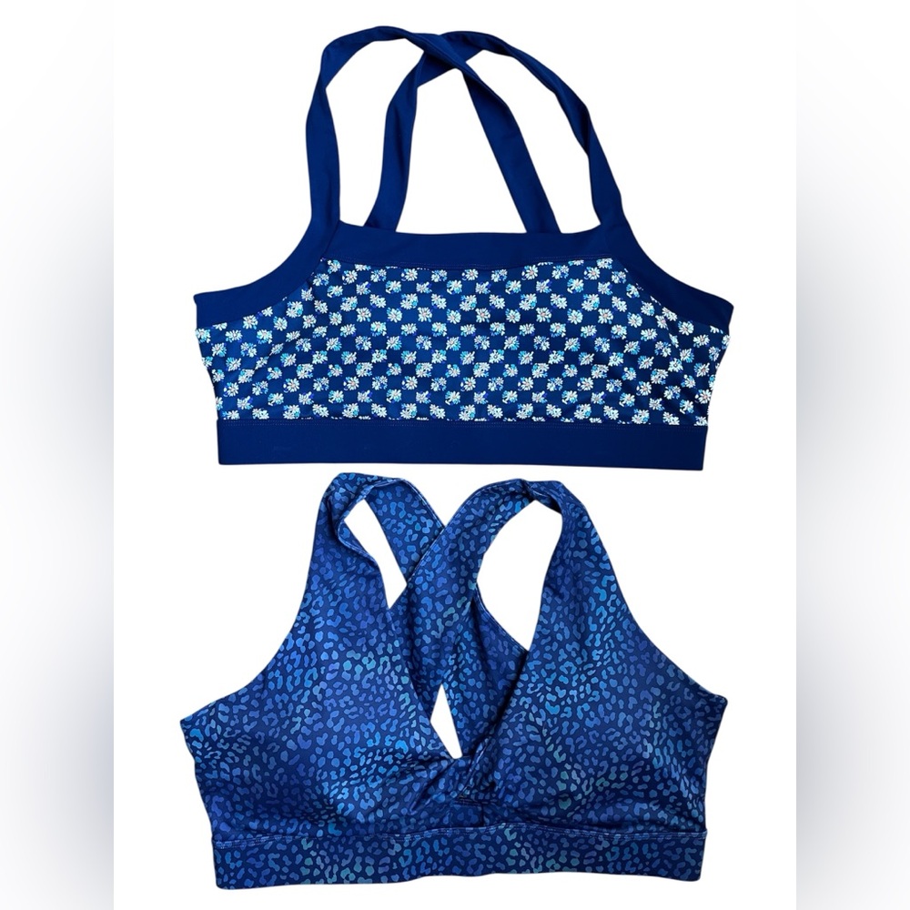 Fabletics Greta Low Impact Sports Bra Daisy Field Navy 3X leopard bundle